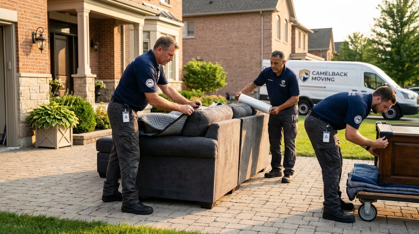 Large estate moving crew wrapping furniture in West Hills, CA