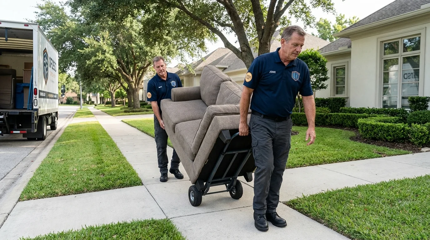 Local residential moving crew loading furniture in West Hills, CA
