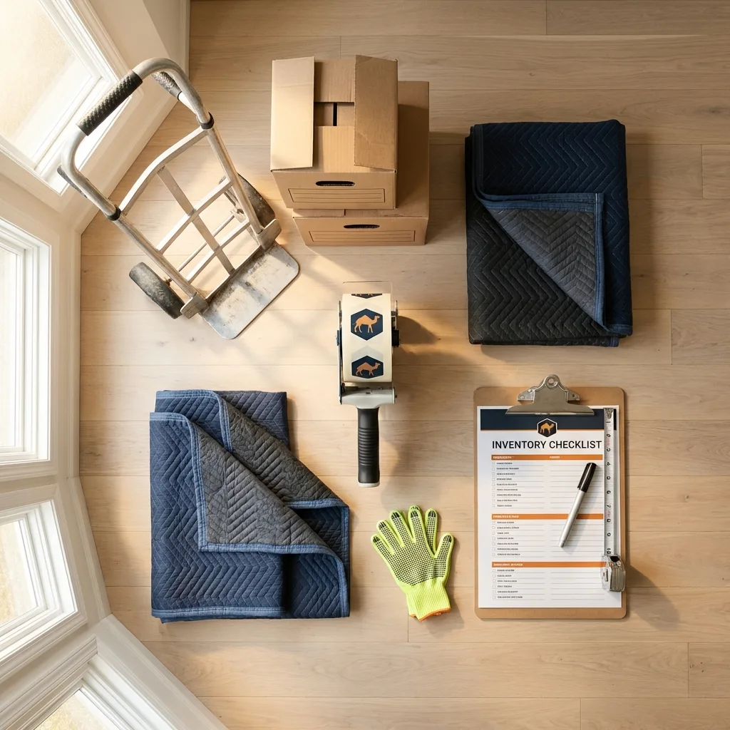 Professional moving supplies and packing materials layout for West Hills residential relocations
